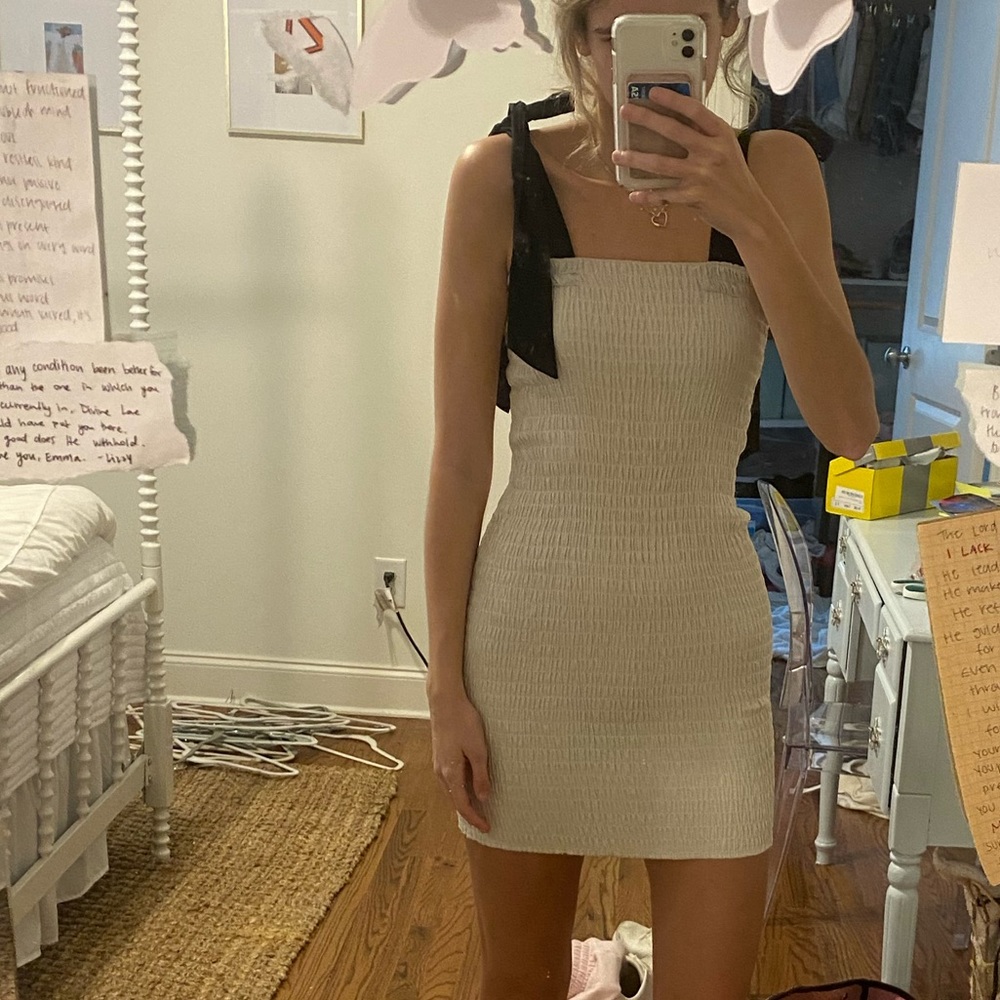 zara tie shoulder smocked mini